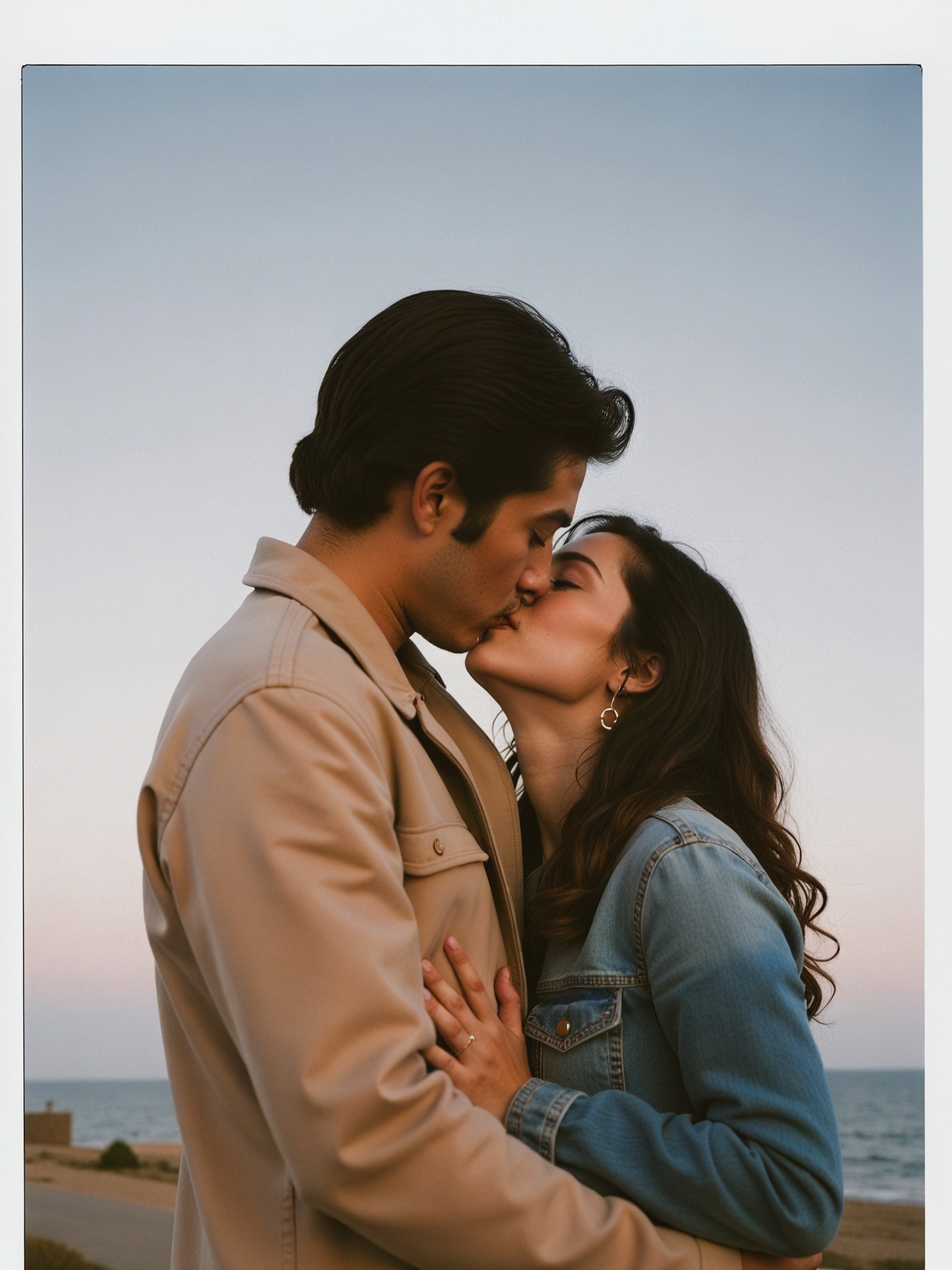 A couple kissing in Polaroid style image