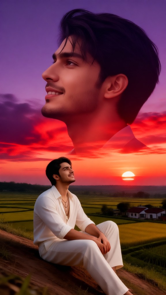 Double-layered composition: Sunset scene image