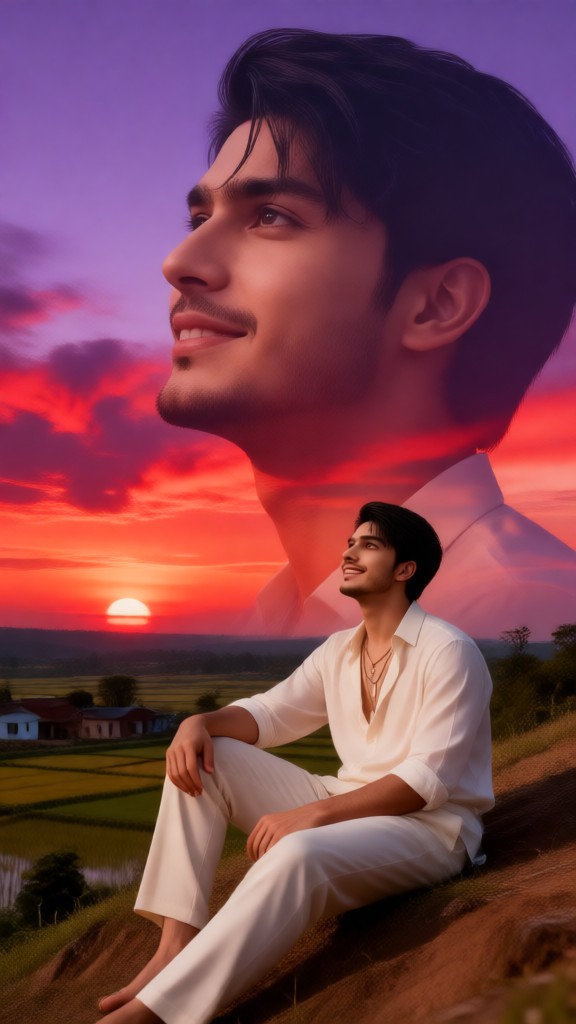 Double-layered composition: Sunset scene image