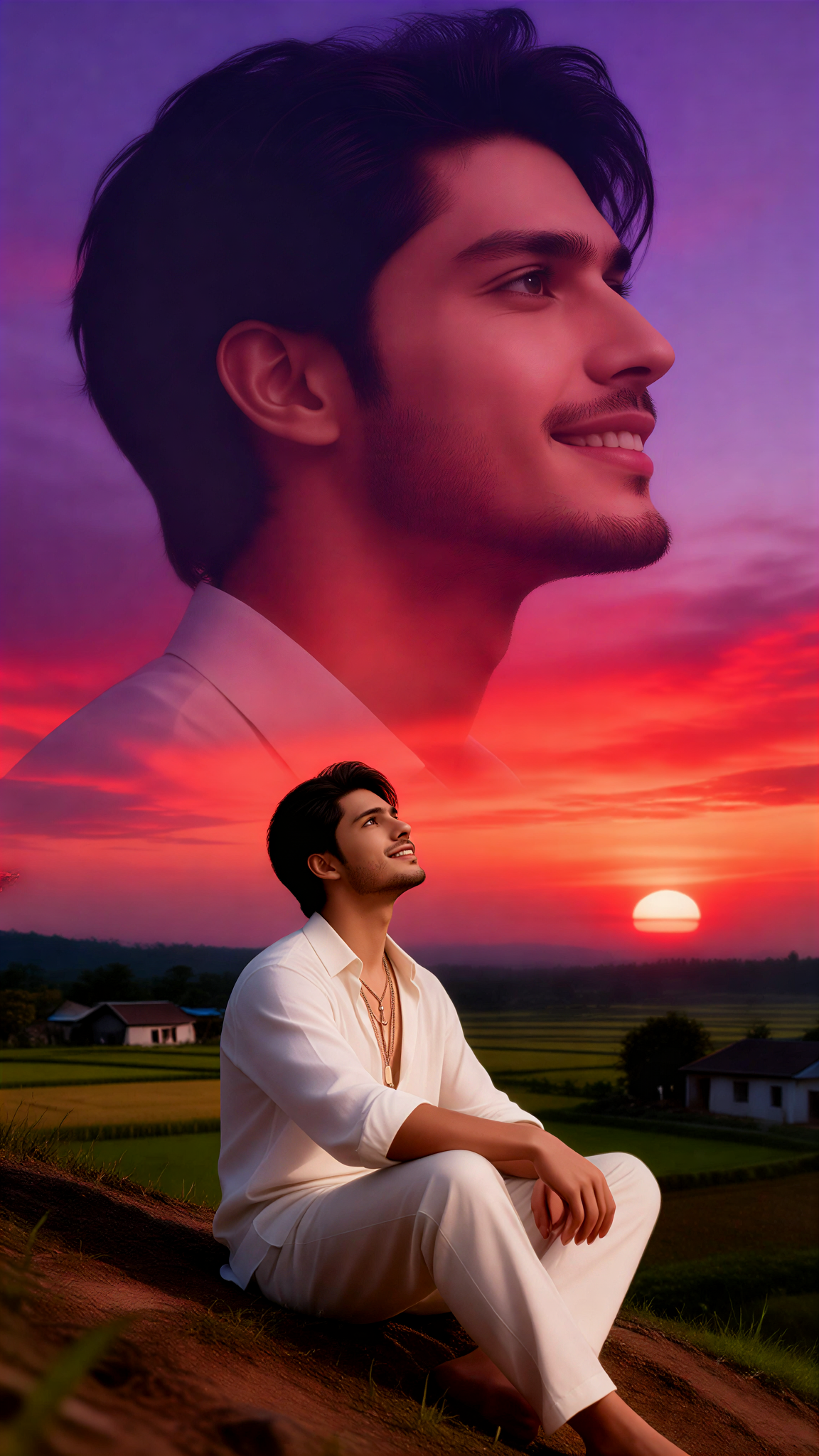 Double-layered composition: Sunset scene image