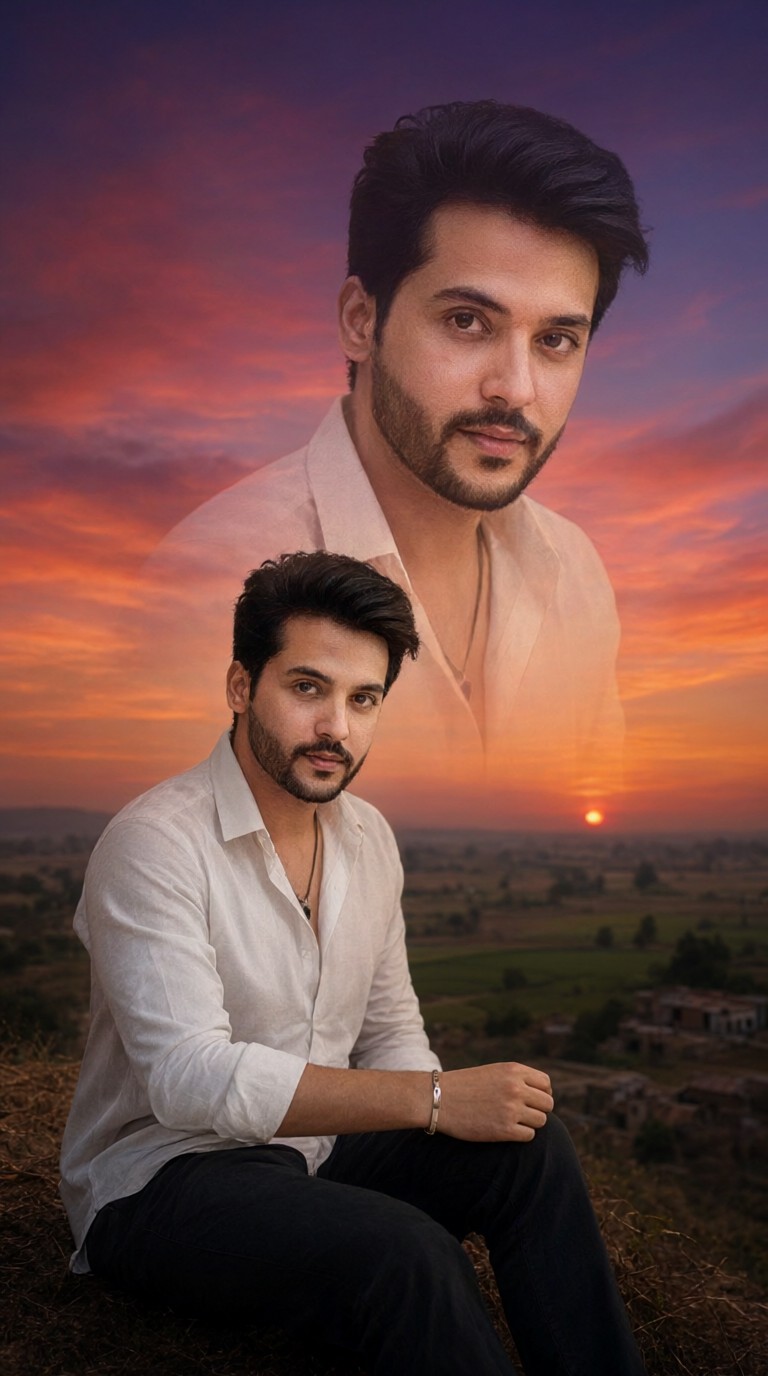 Double-layered composition: Sunset scene image
