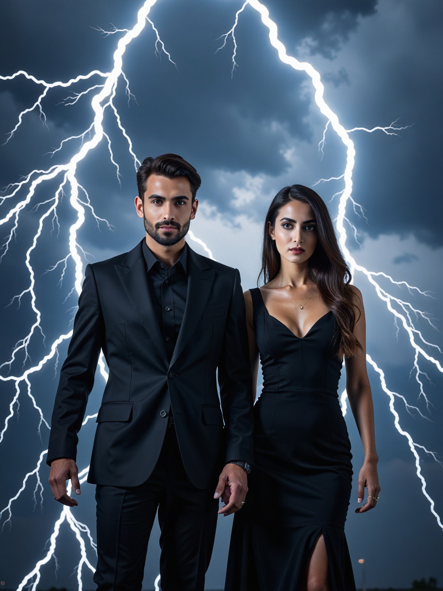 Couple walking under lightning image