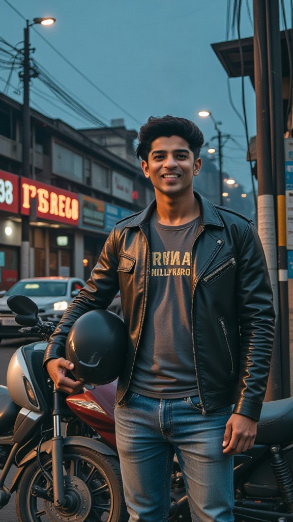 Handsome motorcycle man image