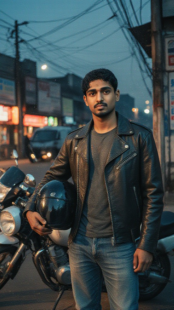 Handsome motorcycle man vedio image