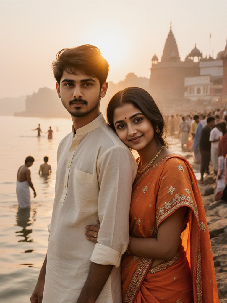 Ganges sunset couple photo image