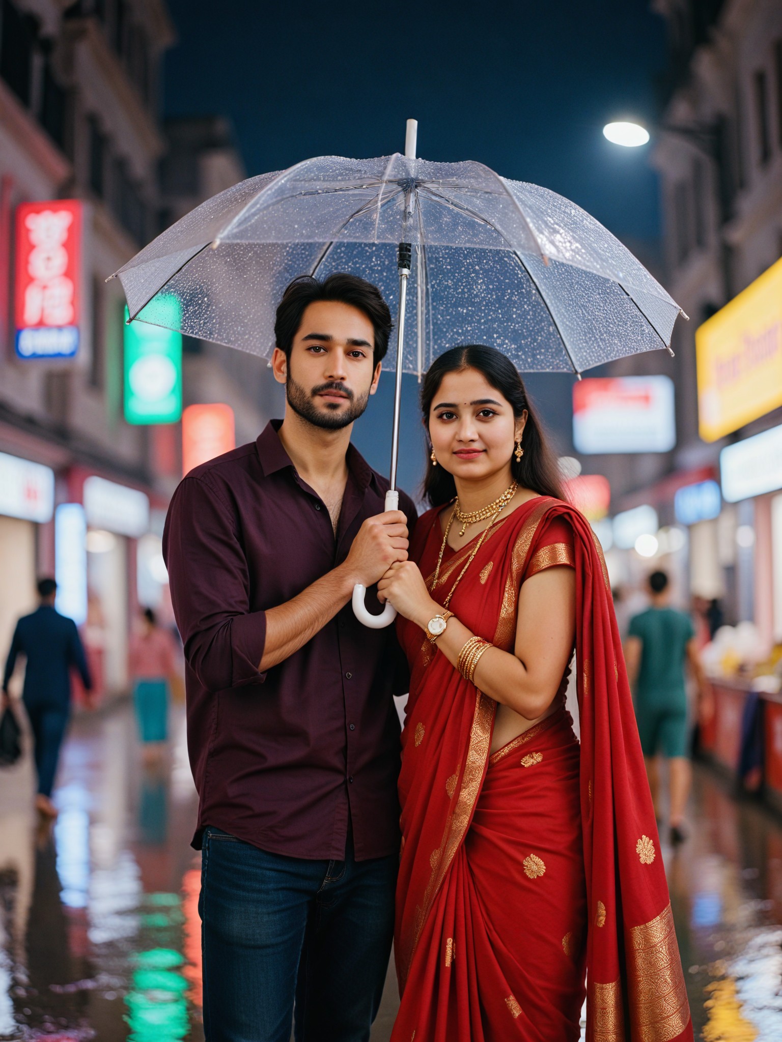Walking with umbrellas on the streets of Mumbai - couple pictures image