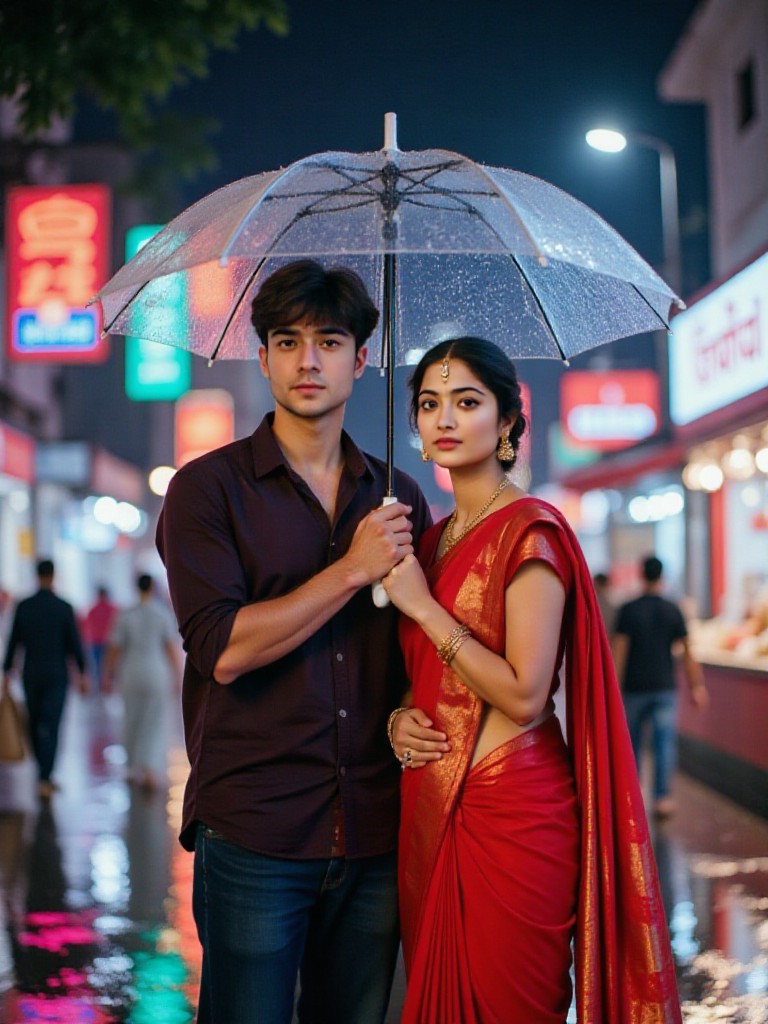 Walking with umbrellas on the streets of Mumbai - couple video image
