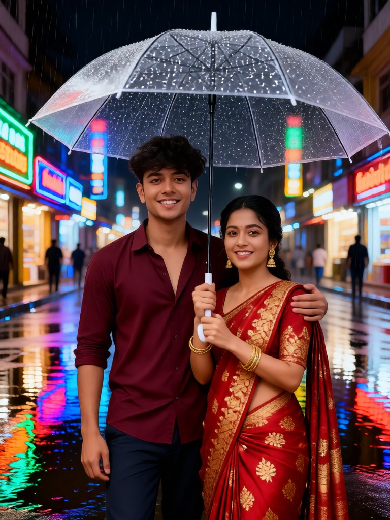 Walking with umbrellas on the streets of Mumbai - couple video image