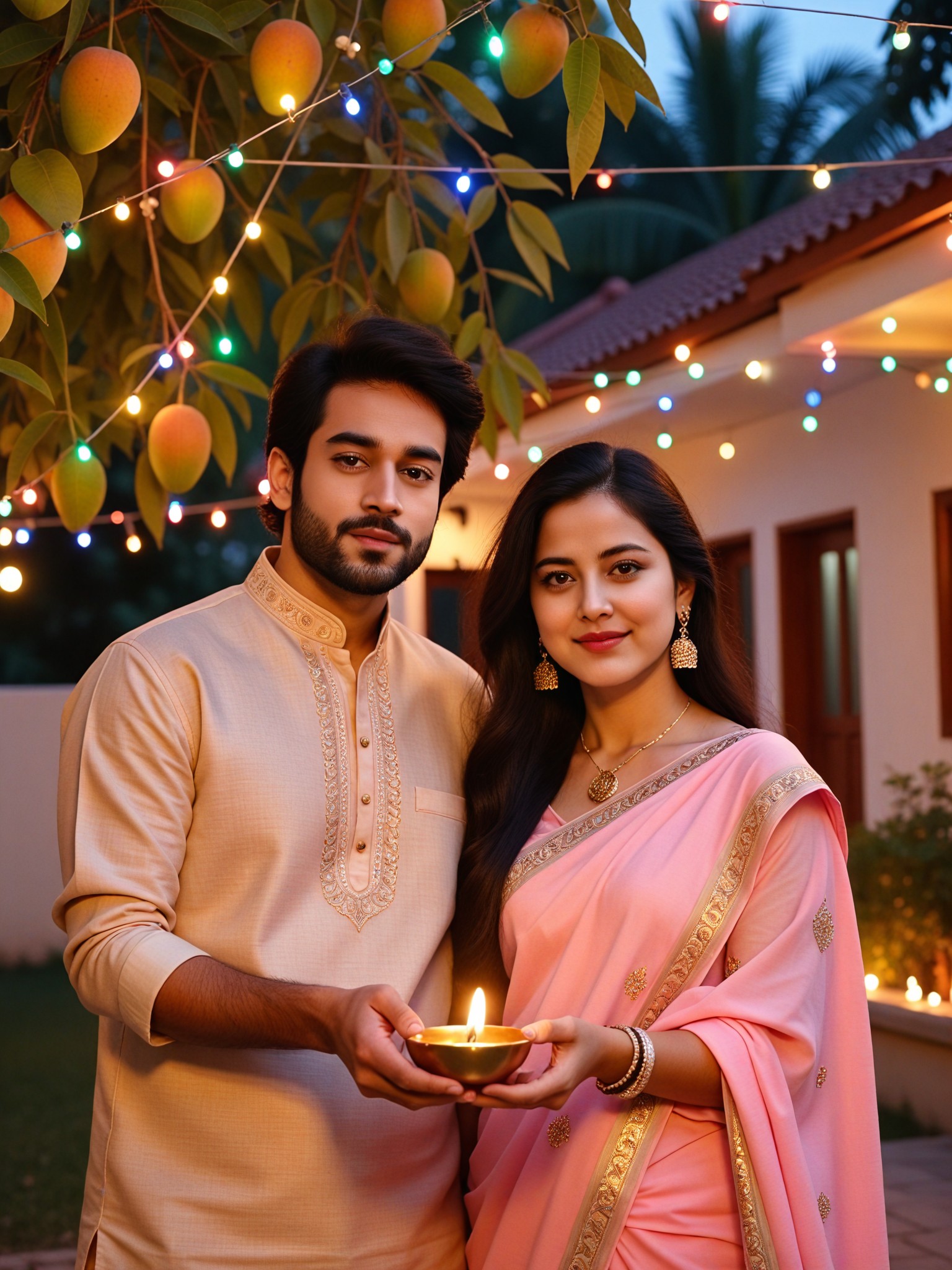 Warm holiday couple photo in the courtyard image