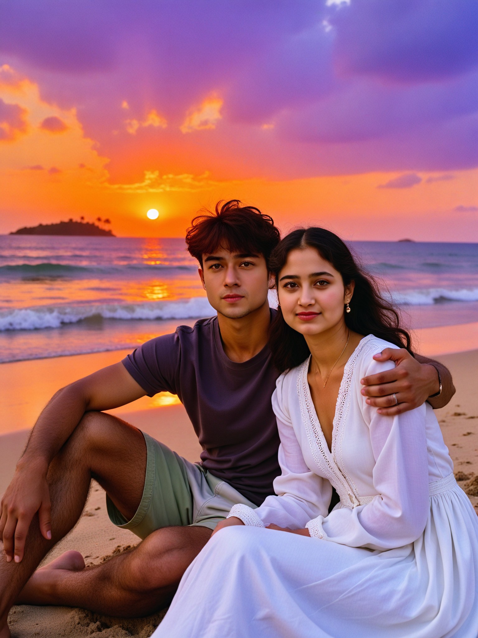 Beach sunset couple photo image