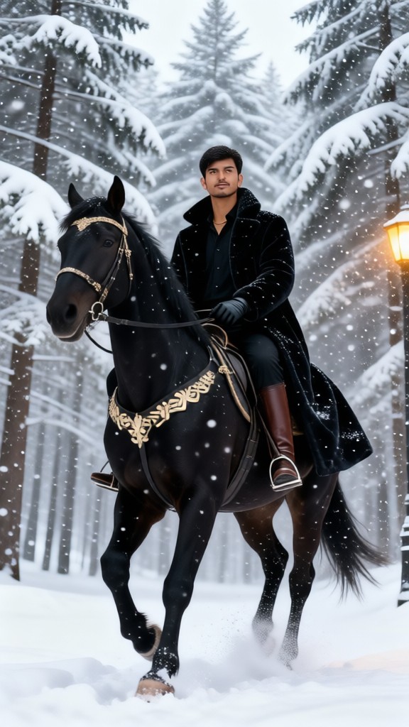Handsome!!! Horseback riding in the snow. image