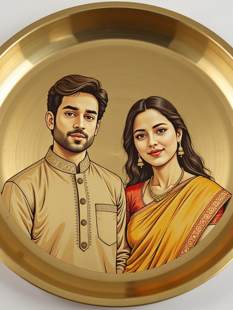 Brass plate etched couple portrait image