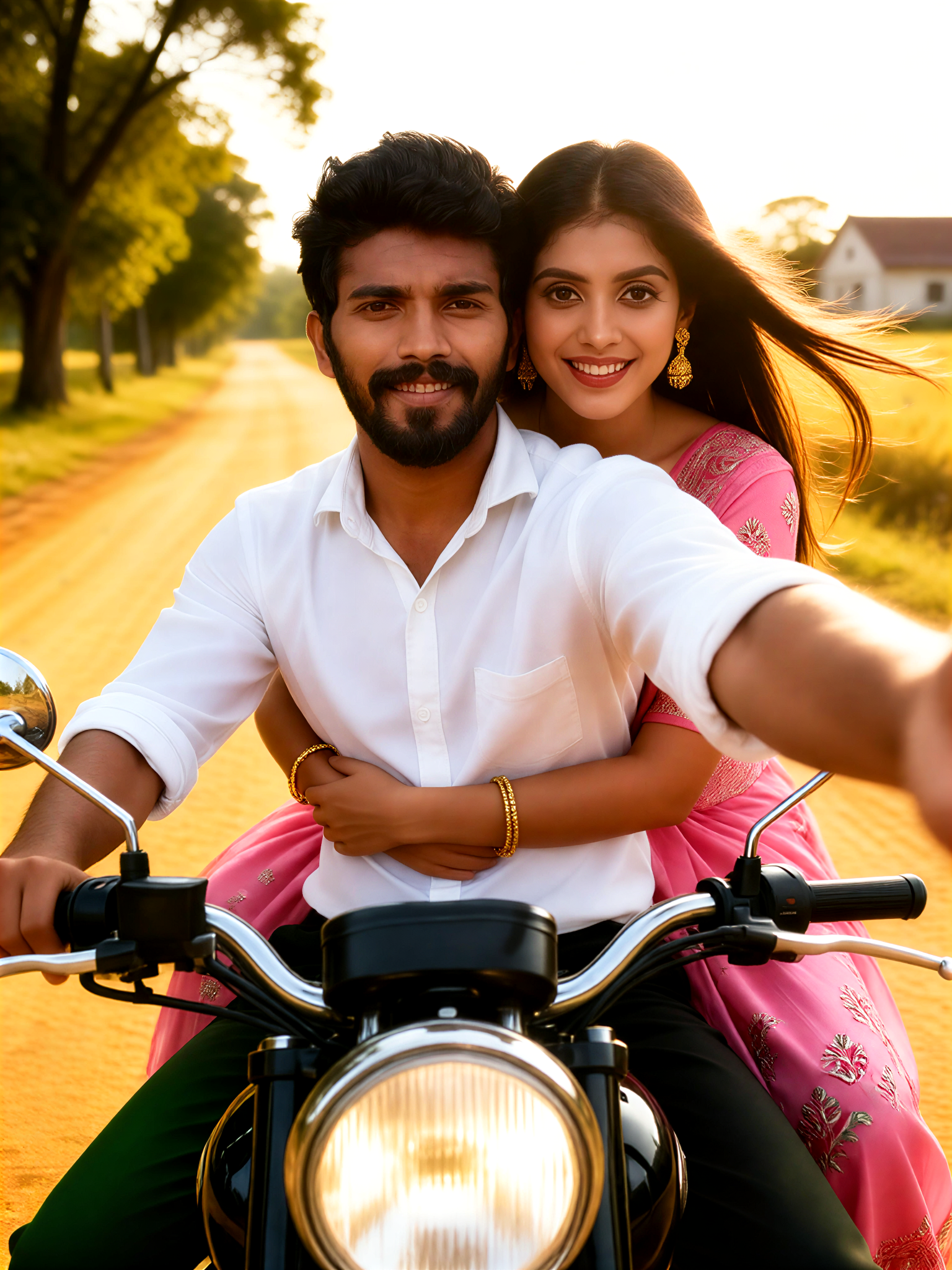 Indian couple on a motorcycle image