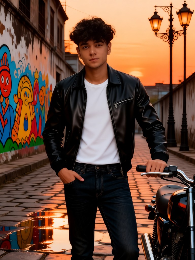 Cool and trendy guy knocking on the car handle image