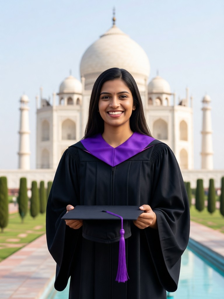 Graduation! In front of the Taj Mahal image