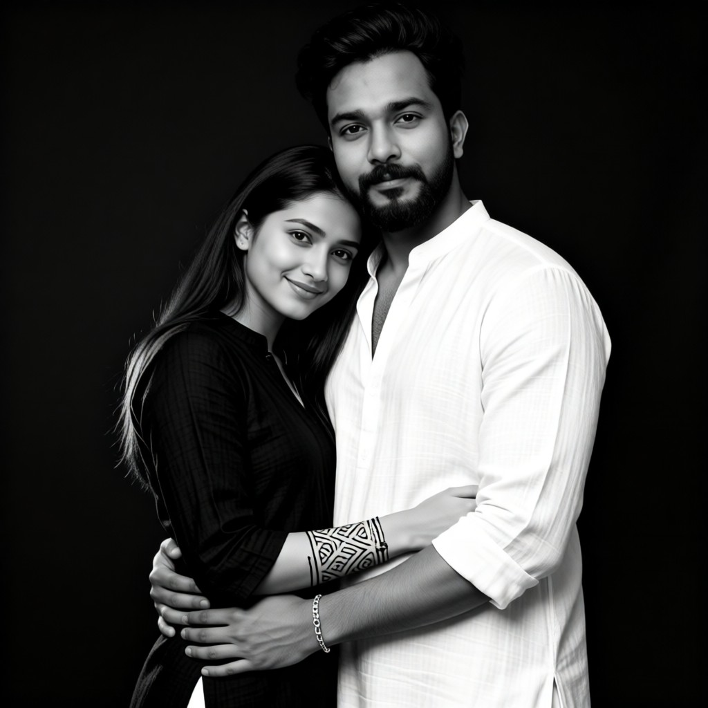 Black and white collision, shoulder to shoulder, gazing at couples image