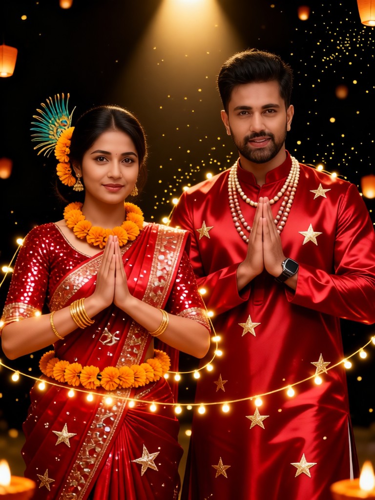 Art Creation AI Image - Lanterns Festival Golden Lantern Particle Reunion, Side by Side Couple image