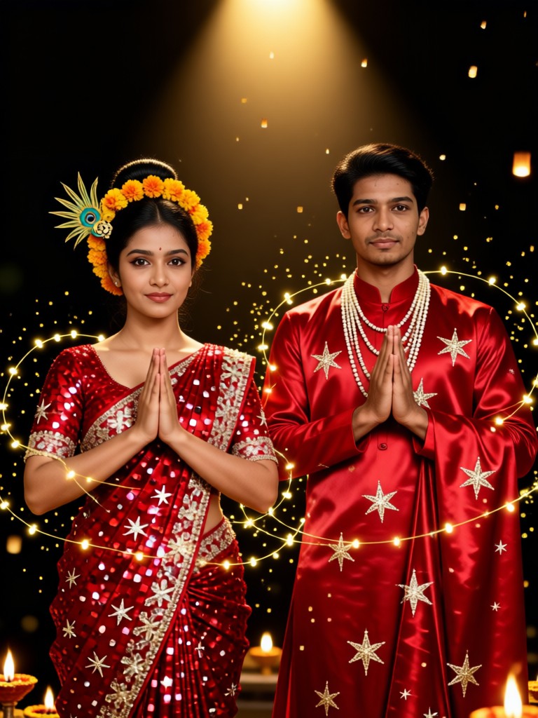 Art Creation AI Image - Lanterns Festival Golden Lantern Particle Reunion, Side by Side Couple image