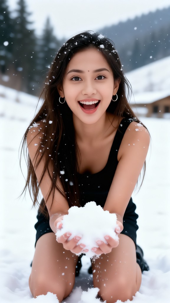 Girl playing in the snow image