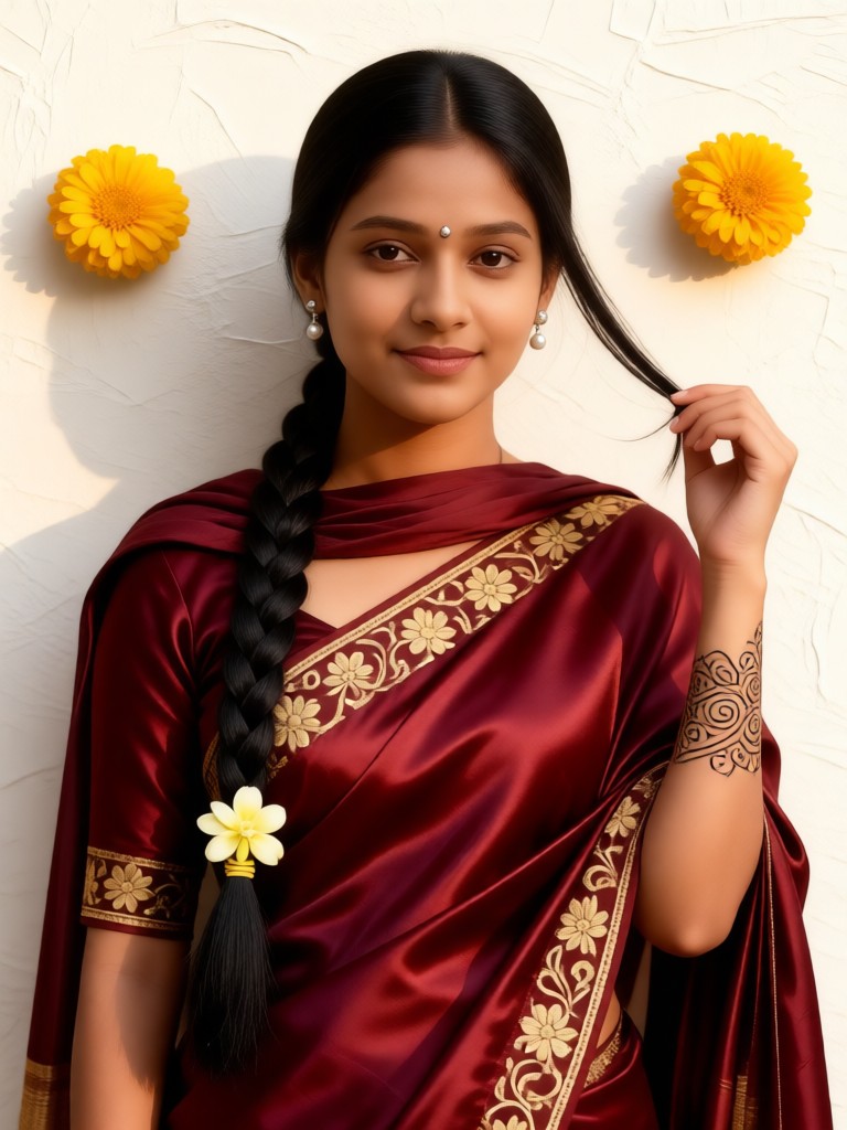 Traditional sari warm toned soft light photography image