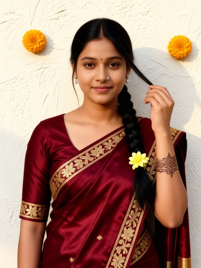 Traditional sari warm toned soft light photography image