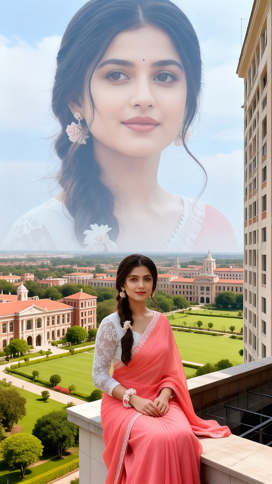 Double-layer composition: University campus image