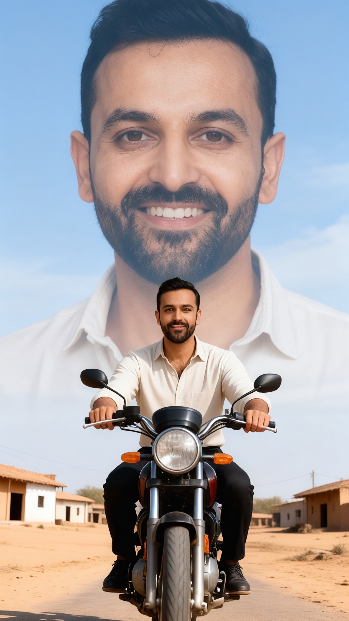 Double-layer composition: Riding a motorcycle image