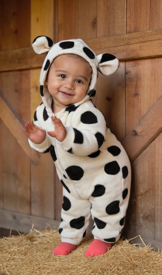 Baby dancing in a cow costume image