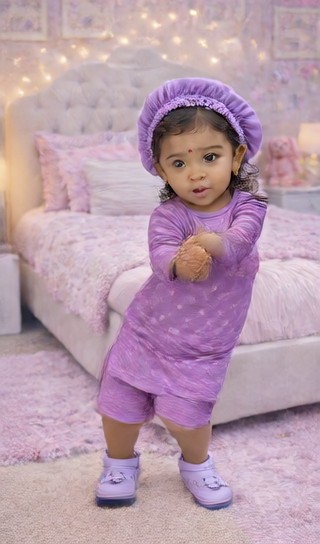 Baby dancing in a purple outfit! image