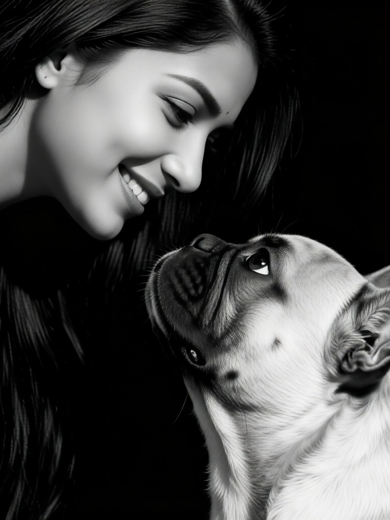 Black and white photography - people and pet image