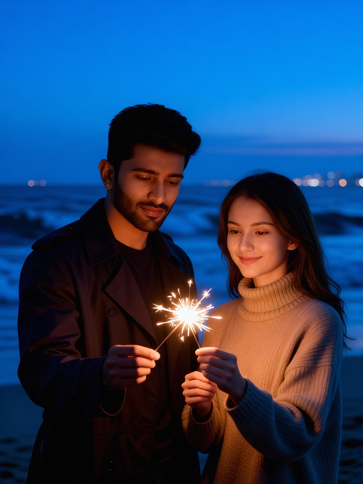 Beach fireworks couple photos image