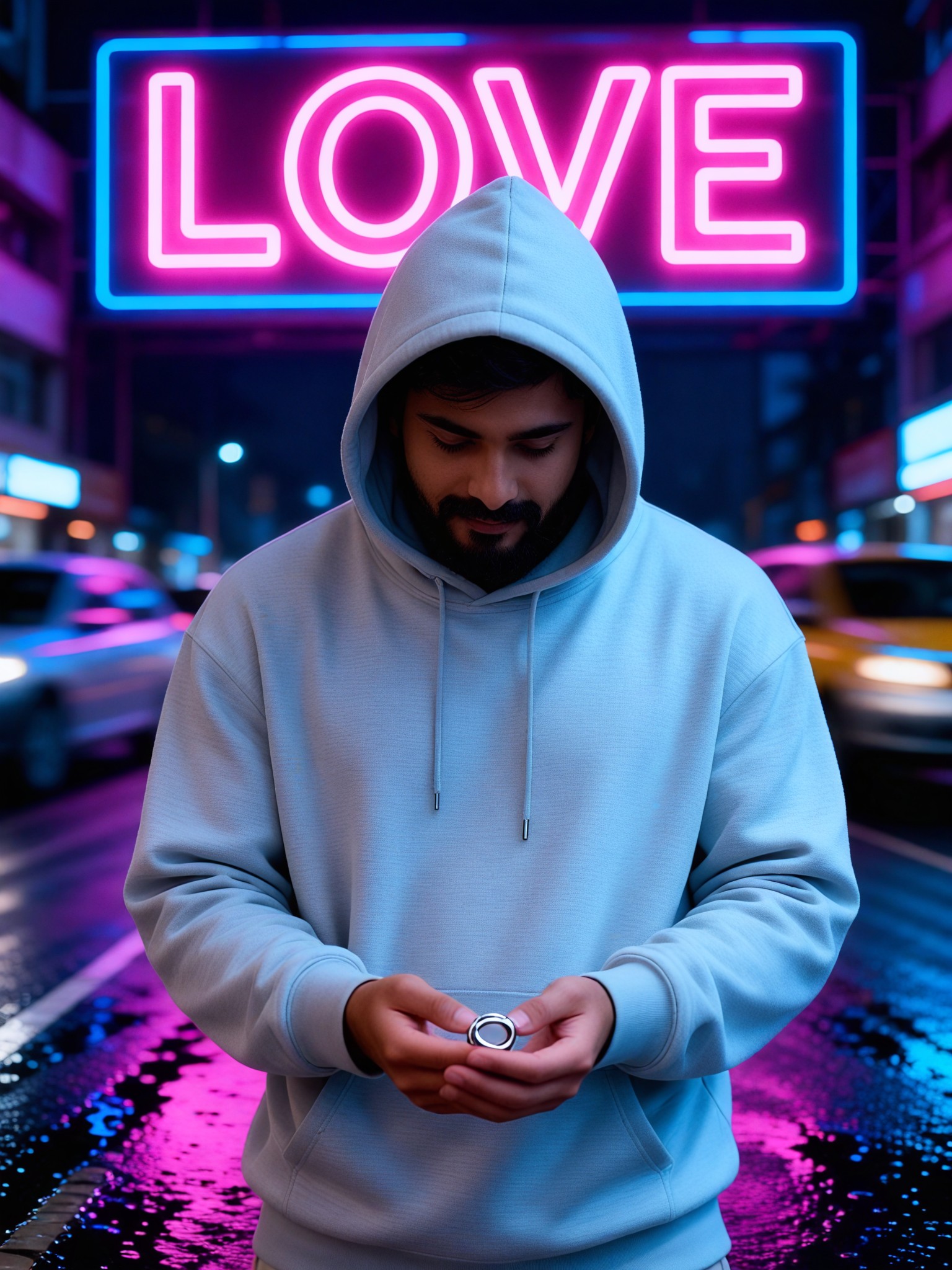 Urban emotional contrast hoodie boy image