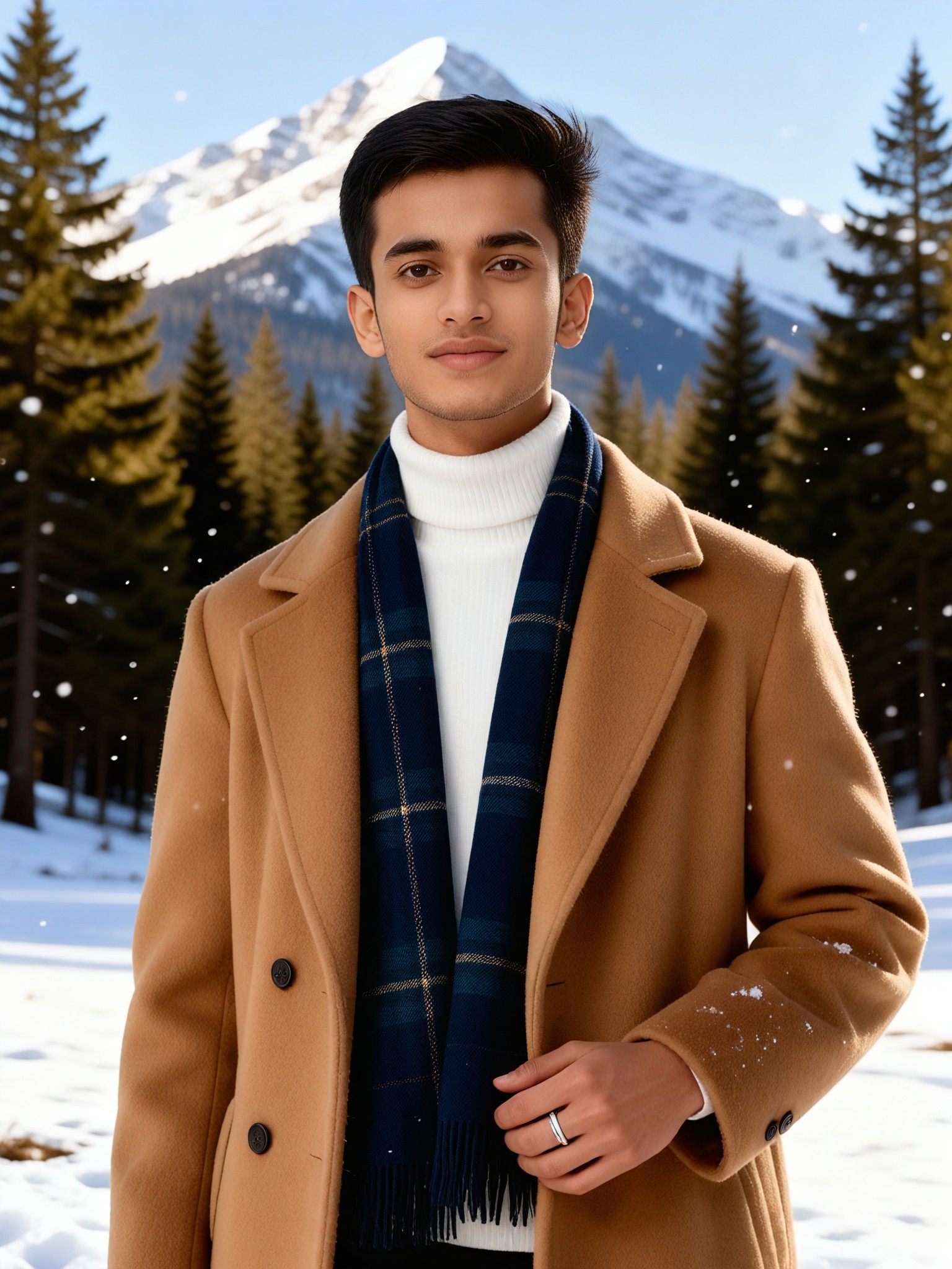 Winter noble style camel coat boy image