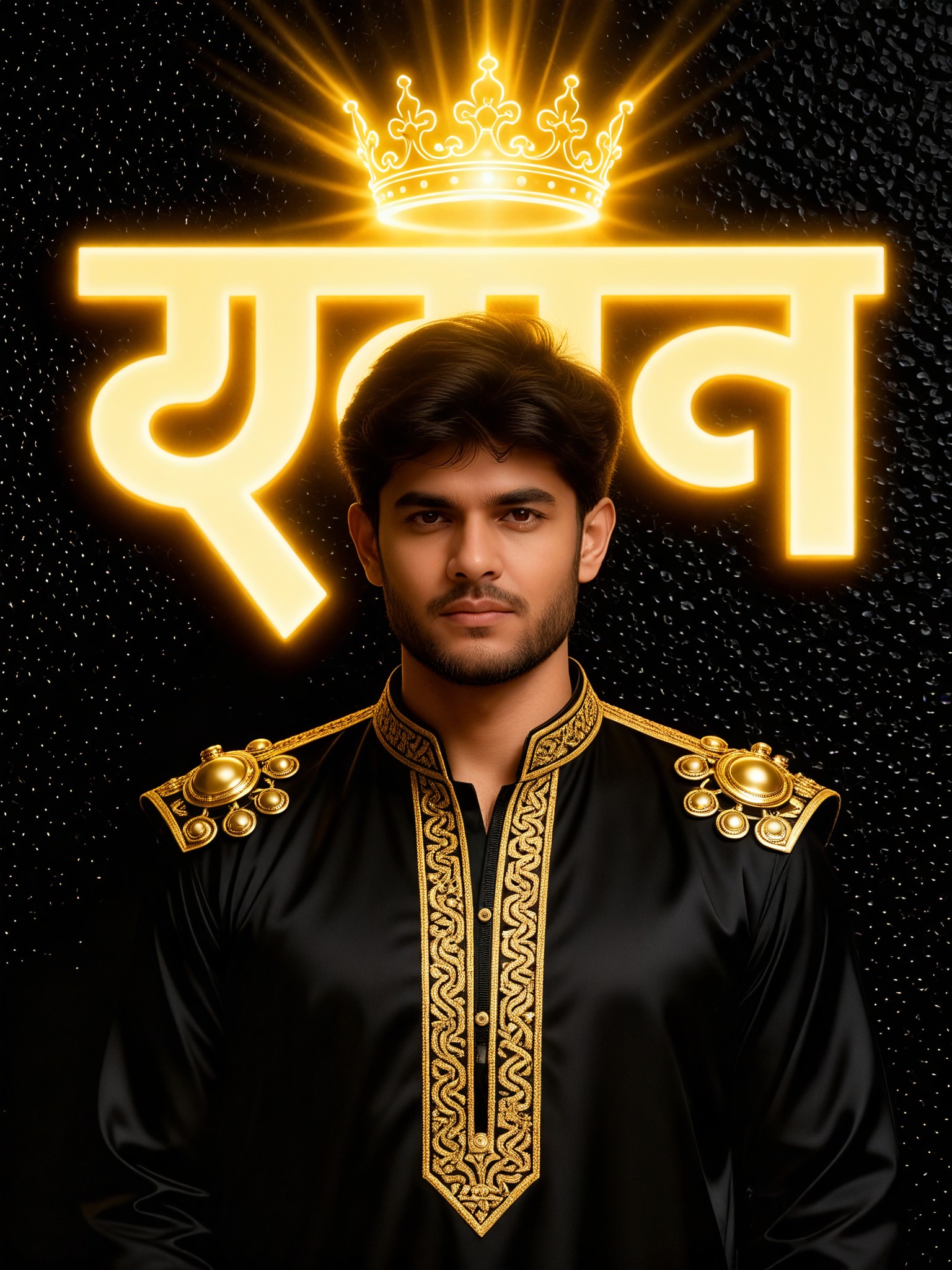 Identity crowned black gold Kurta boy image