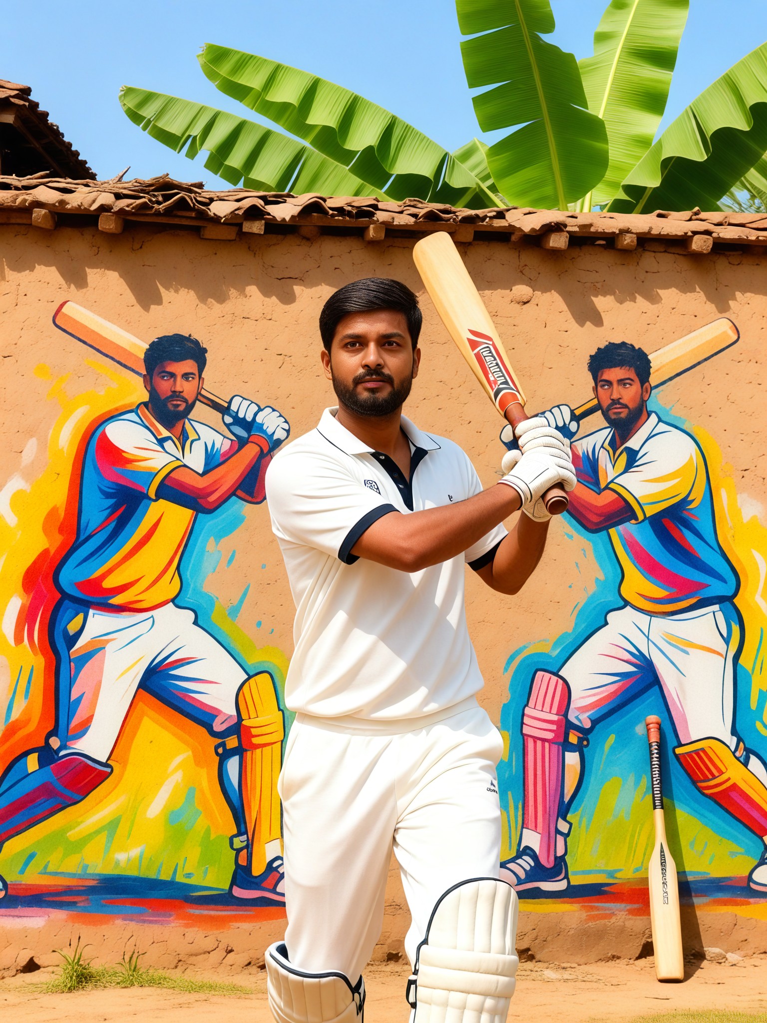Wall painting mirroring interactive cricket uniform for boys image