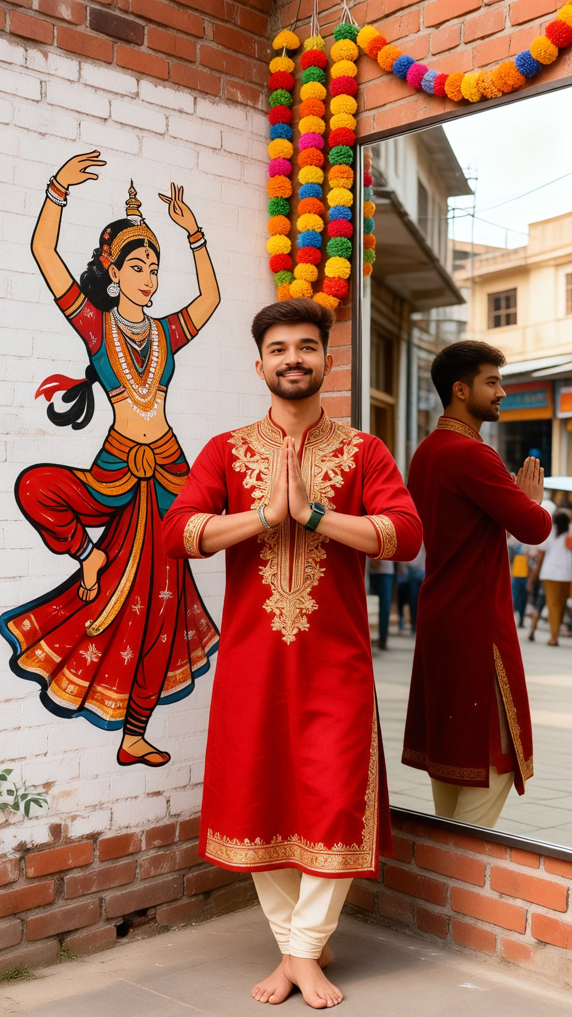 Wall painting mirroring interactive dance Kurta boys image