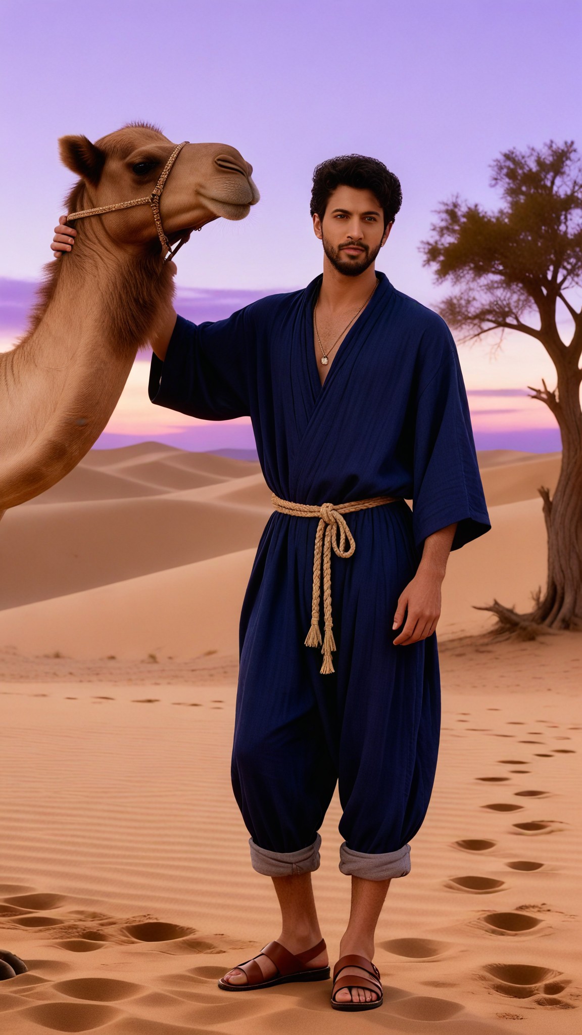 Desert wanderer navy linen robe boy image