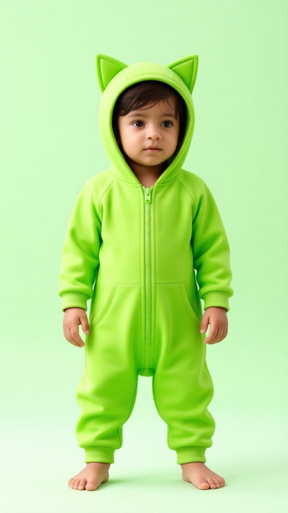 Green cat ear outfit cute boy in studio shooting image