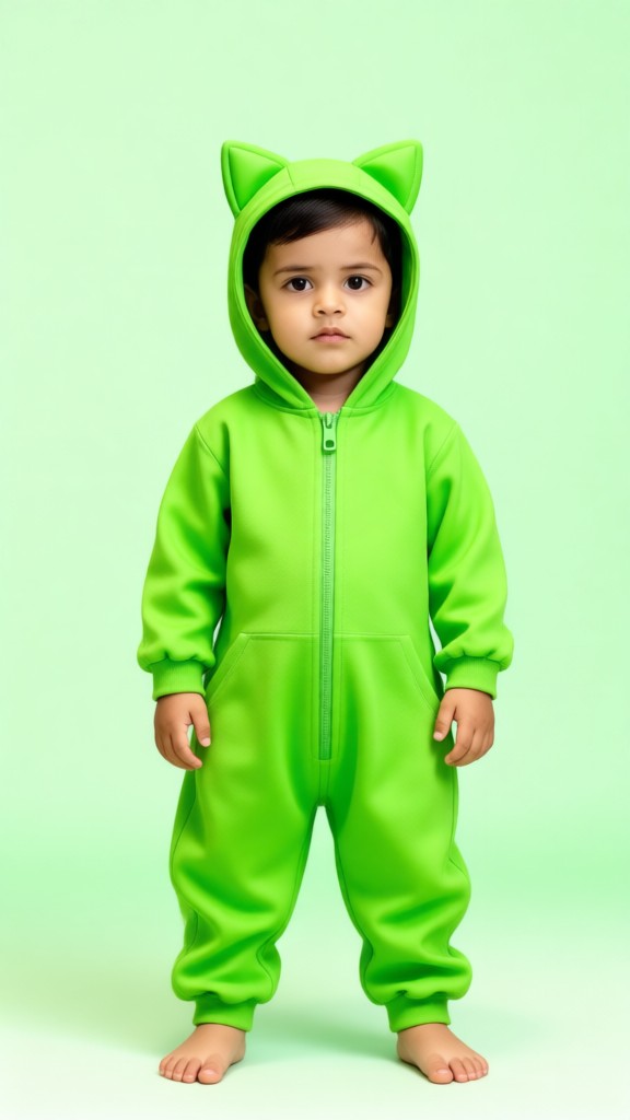 Green cat ear outfit cute boy in studio shooting image