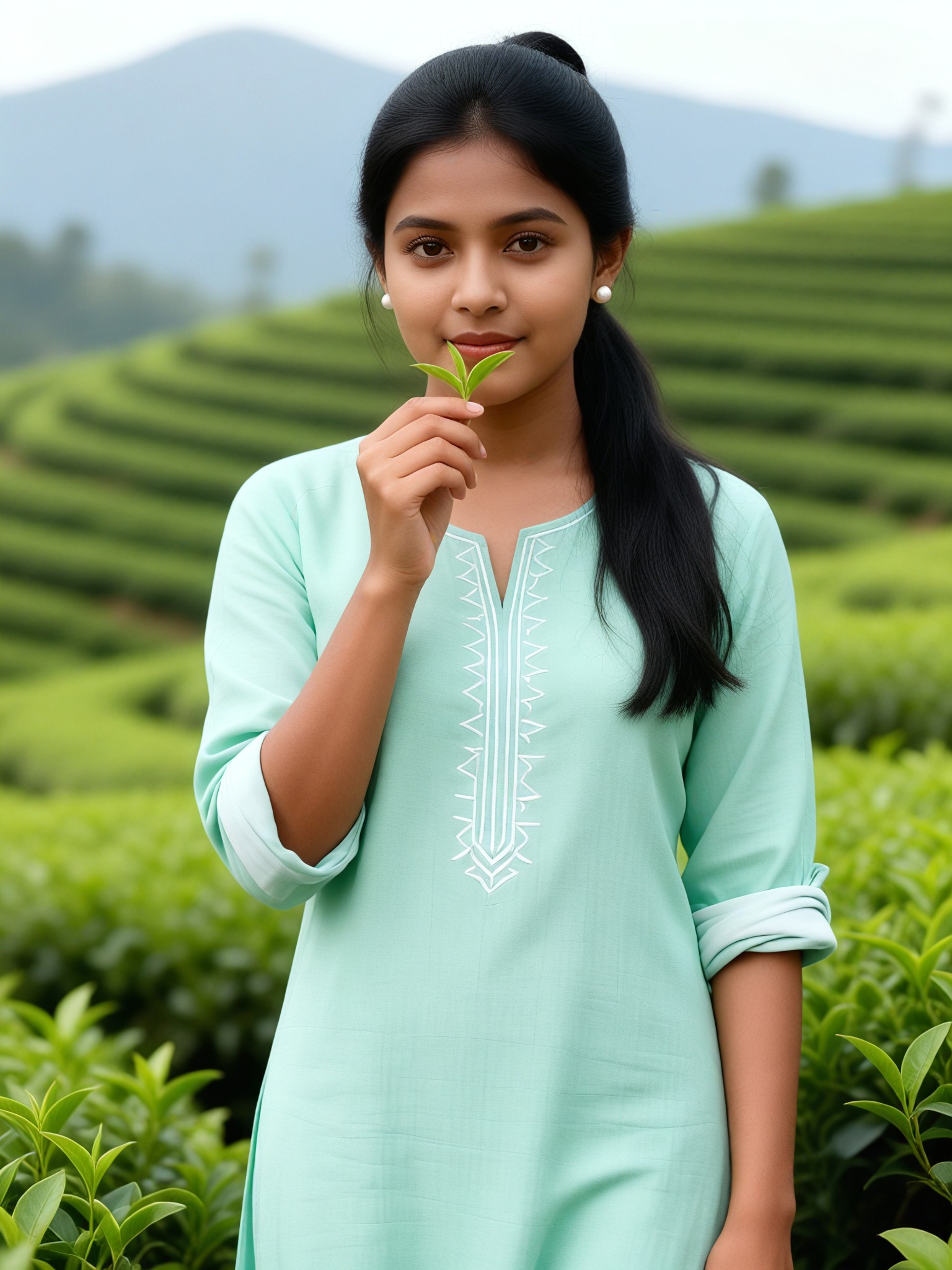 Tea garden fresh style cotton and linen outfit photo image