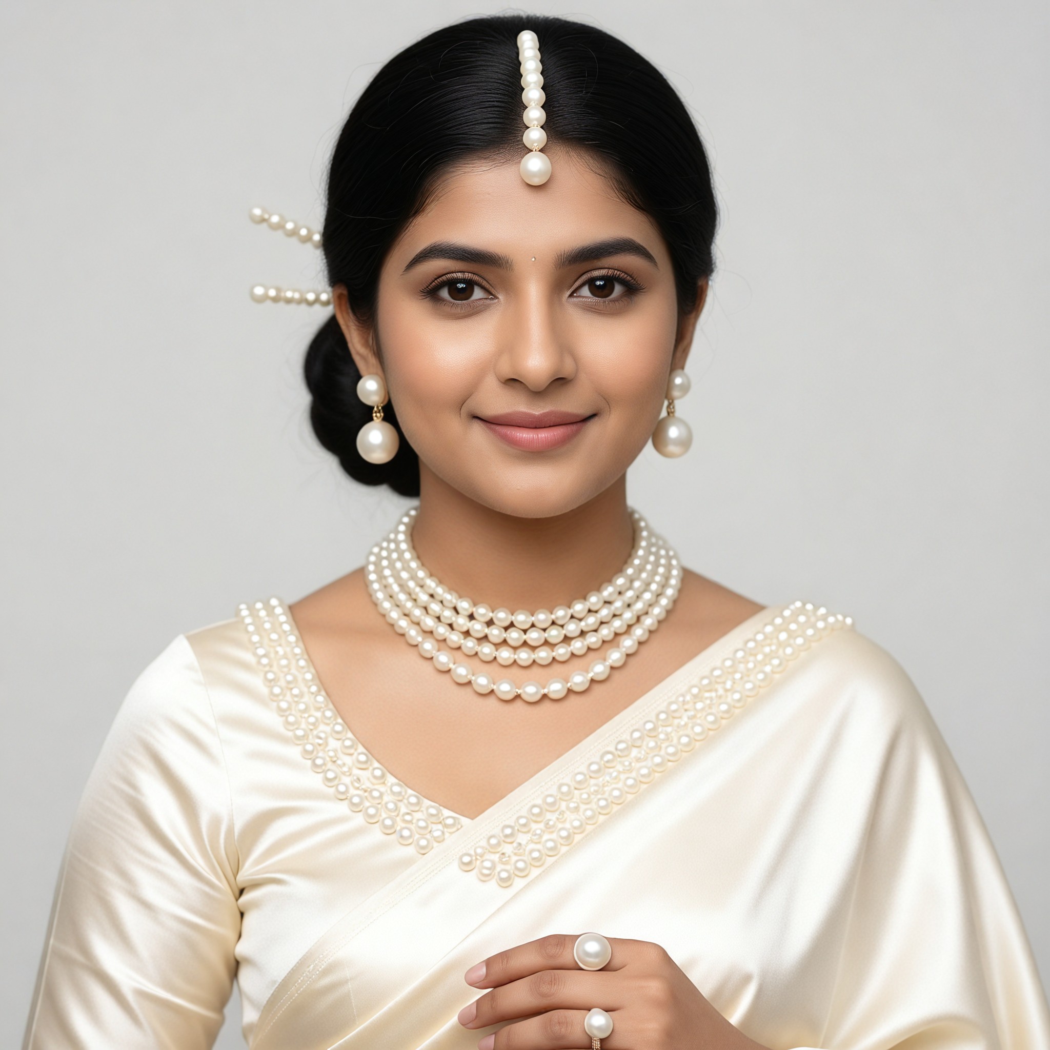 Pearl jewelry paired with sari photos image