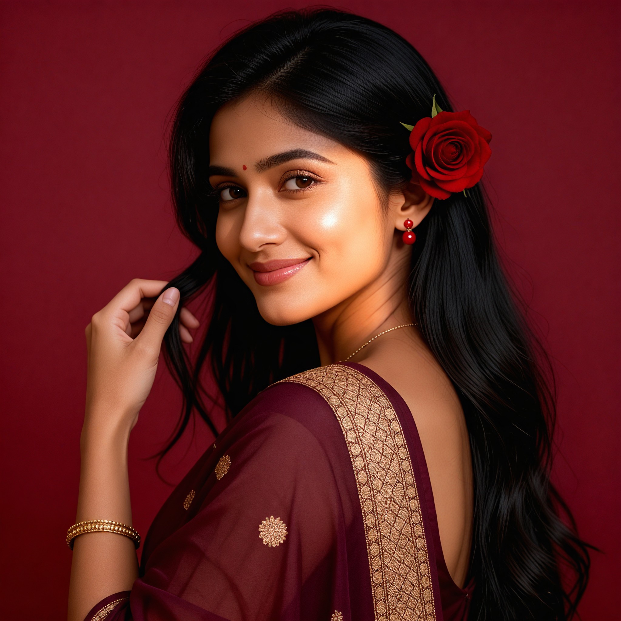 Side profile and smiling face photo image