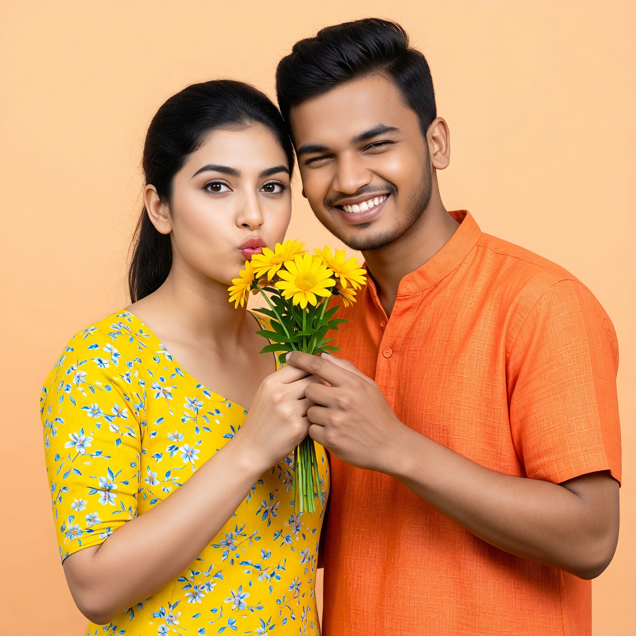 Ins avatar - Marigold bouquet face-to-face pouting couple image