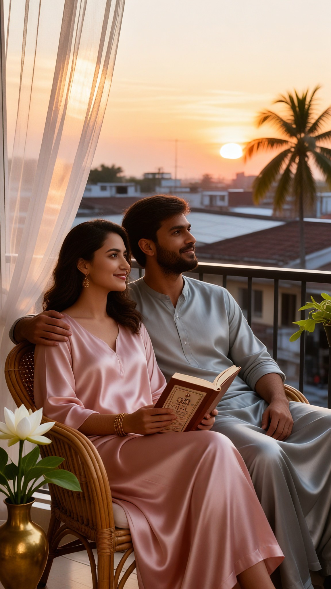 Sense of Life - Balcony, Enjoy the Sunset, Read Sanskrit, Couple image