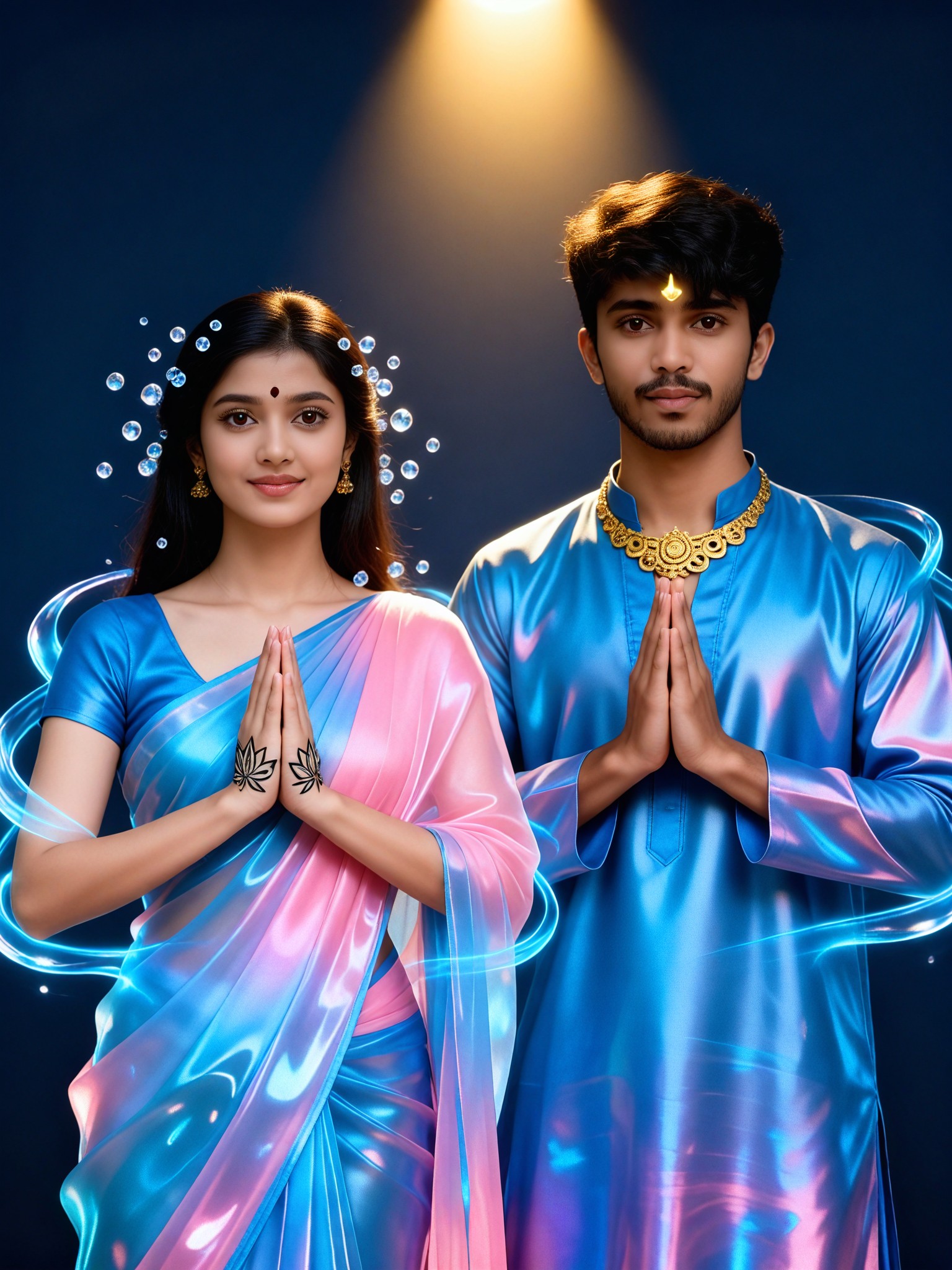 Artistic creation AI picture - Sari glass light effect side by side to pray for lovers image