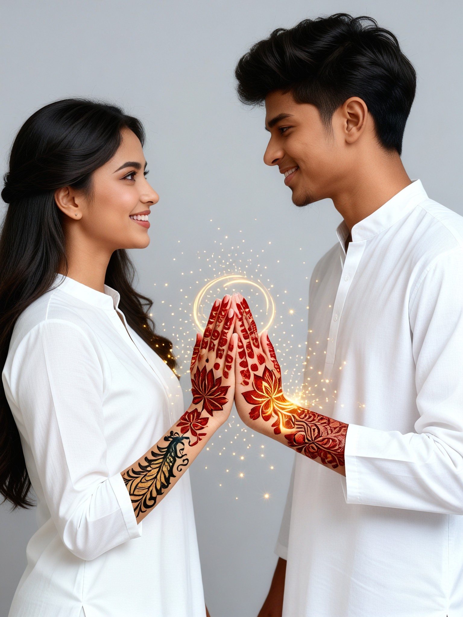 Artistic Creation AI Figure - Mannheidi Particle Light and Shadow Holding Hands Couple image