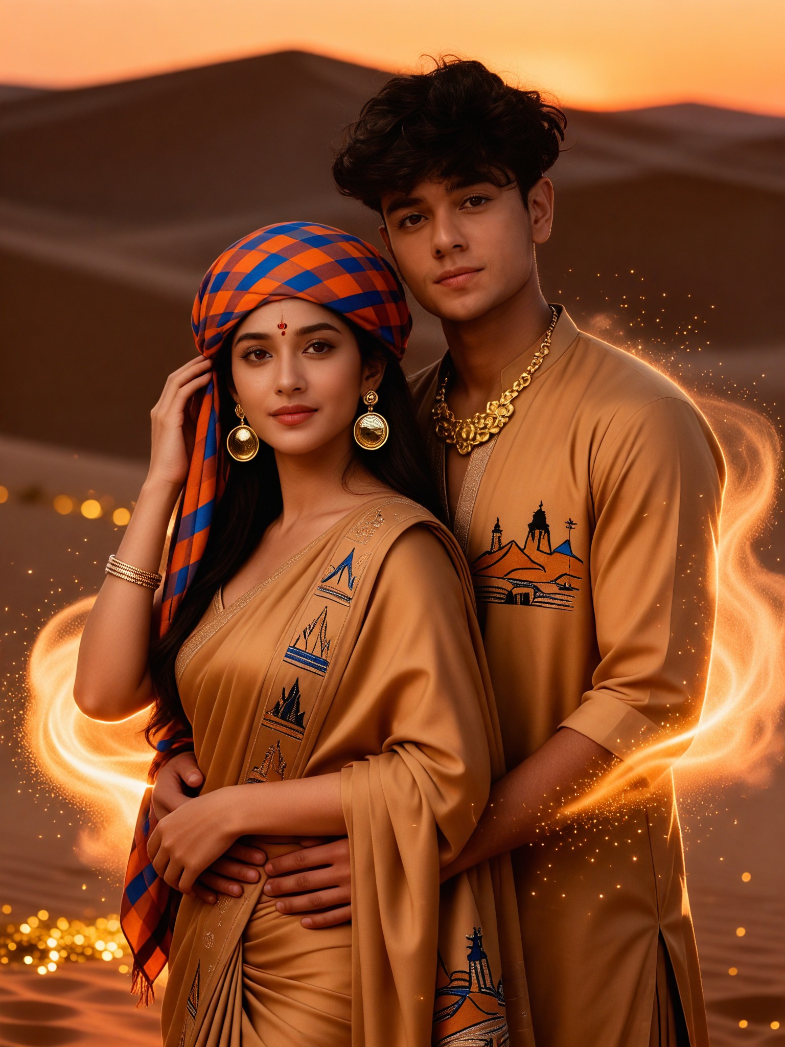 Artistic Creation AI Map - Thar Desert Golden Sand Mist Embracing Couple image