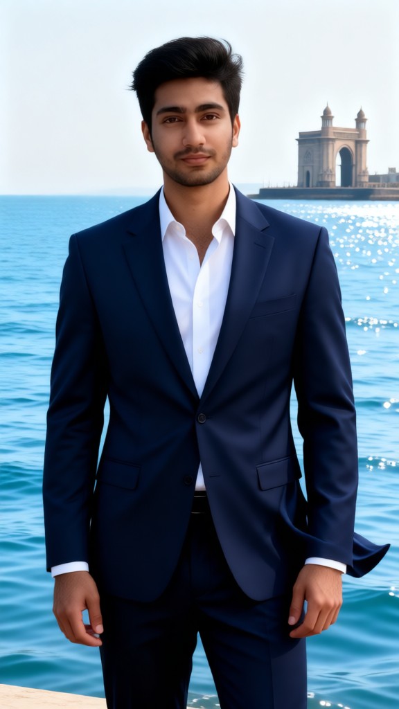 A calm boy with a sea view image