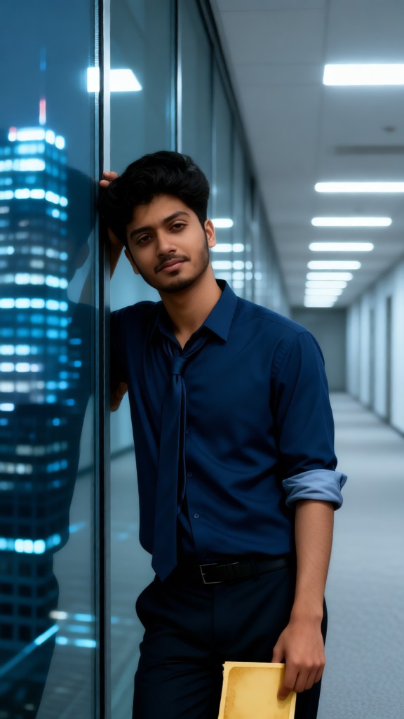 Old photos of the office building melancholy boy image