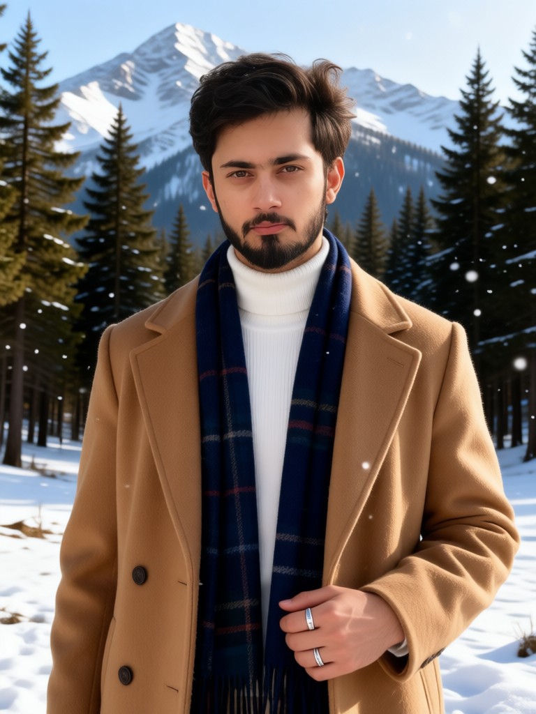 Snow mountain coniferous forest noble boy image